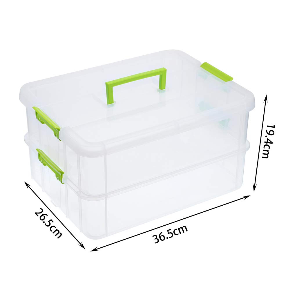 SUMNACON Stackable Storage Box 2 Tier Adjustable Plastic Storage Box with Carrying Handle Transparent Storage Boxes for Toys and Crafts Sewing