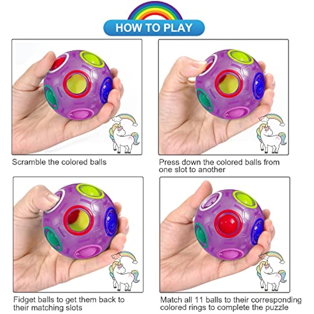 ROXENDA Magic Rainbow Ball with 12 Holes, Puzzle Ball Skill Game - Brain Teaser & Fidget Ball for Kids from 6 Years - 2 Pack (Blue&Purple)
