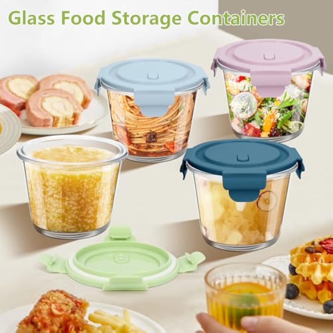 UHAPEER 710ml Glass Container with Lids, Meal Prep Bowls, Round Glass Food Containers, Soup Container to Go, for Soup, Lunch, Salad,Airtight Reusable Bowls, Food Storage Containers,Microwave Safe,4PCS
