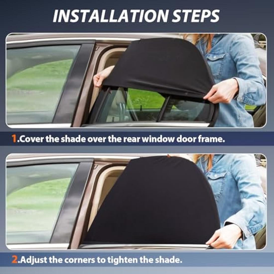 PEMOTech Car Window Shades for Baby 2 Pack - Stretchable & Breathable Spandex Car Sun Shade for Baby - UV Sun & Mosquito Protection for Babies/Kids/Adults/Pets - 39.8" x27.2" Fits 99% Cars