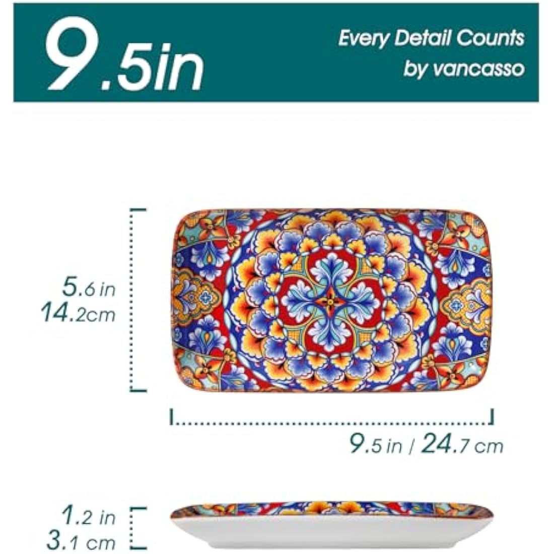 vancasso SIMI Serving Platter, 9.5 in Small Serving Dishes, Porcelain Rectangle Serving Plates Set of 6, Dishwasher and Microwave Safe, Sushi Platters for Party