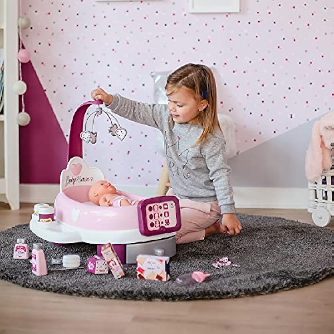 Smoby - Baby Nurse - Electronic Nursery - for Dolls and Dolls - 24 Accessories + 1 Doll Pee Function - 220347, Pink