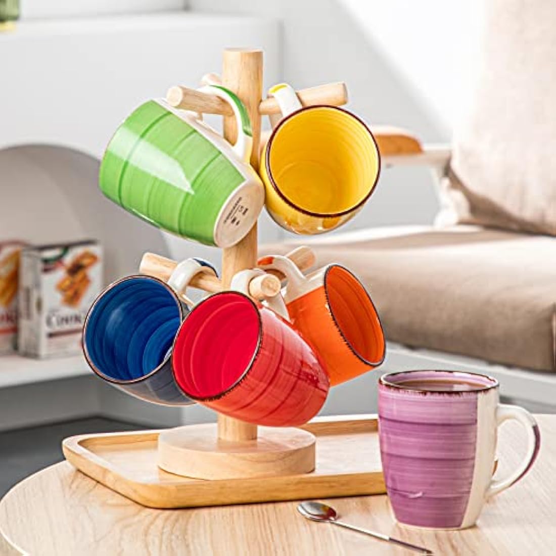vancasso Bonita Mugs Set of 6, 360ml Stoneware Coffee Cup and Mug, Microwave & Dishwasher Safe Tea Cups, Large Mugs for Hot Drinks, Warm Color