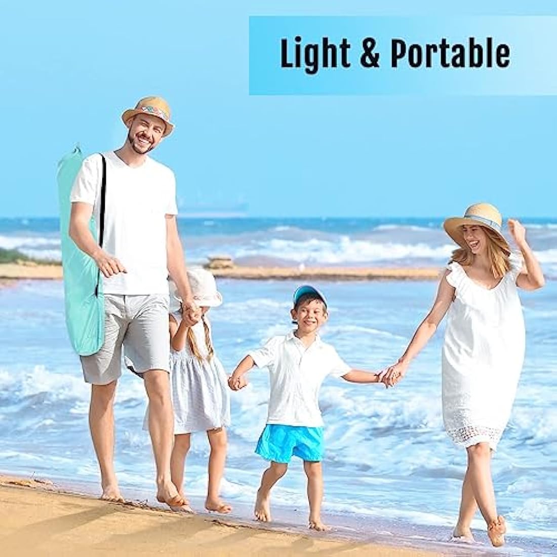 WhiteFang Deluxe XL Pop Up Beach Tent Sun Shade Shelter for 3-4 Person, UV Protection, Extendable Floor with 3 Ventilating Windows Plus Carrying Bag, Stakes, and Guy Lines