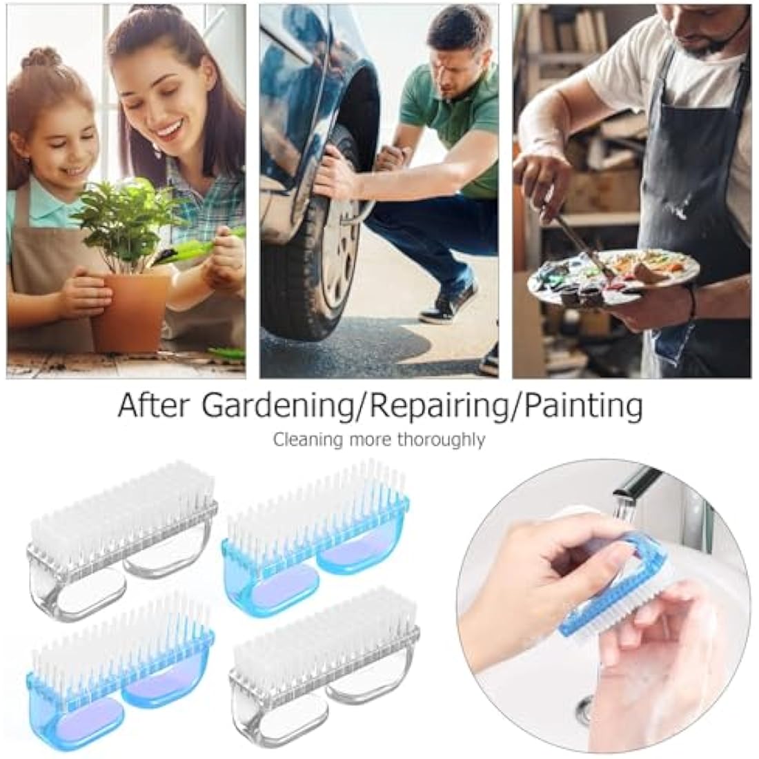 Larbois 4 Pcs Plastic Handle Scrubbing Brush - Eco Friendly Fingernail Brush with Soft Bristles for Hand, Toes, Nail, Home, Garden, Salon Use