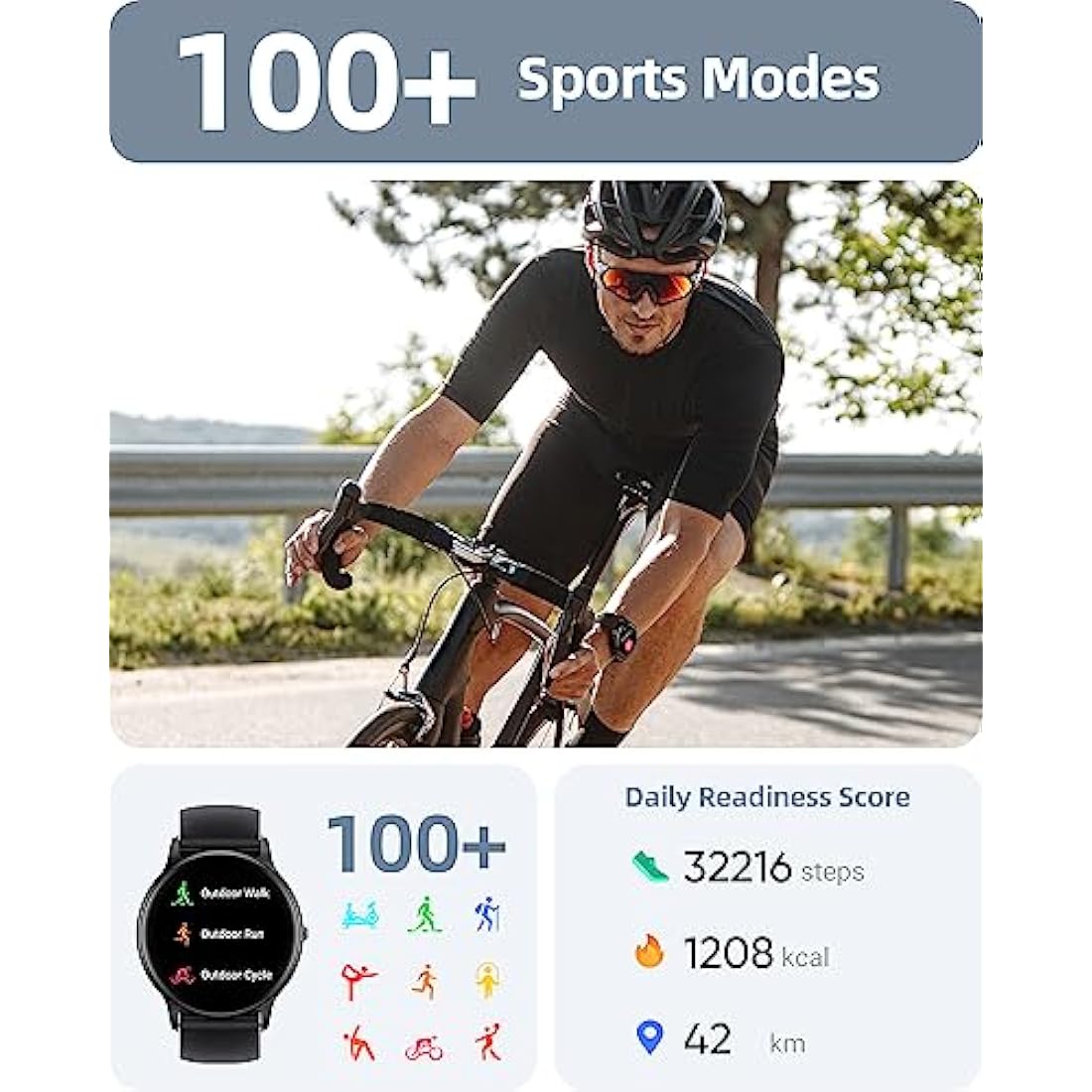 Parsonver Smart Watch Answer/Make Call, Fitness Watch for Men Women, Smartwatch IP68 Waterproof, 100+ Sport Modes, Heart Rate/Sleep Monitor, Fitness Watch for Android and iOS, Black, SPROD1