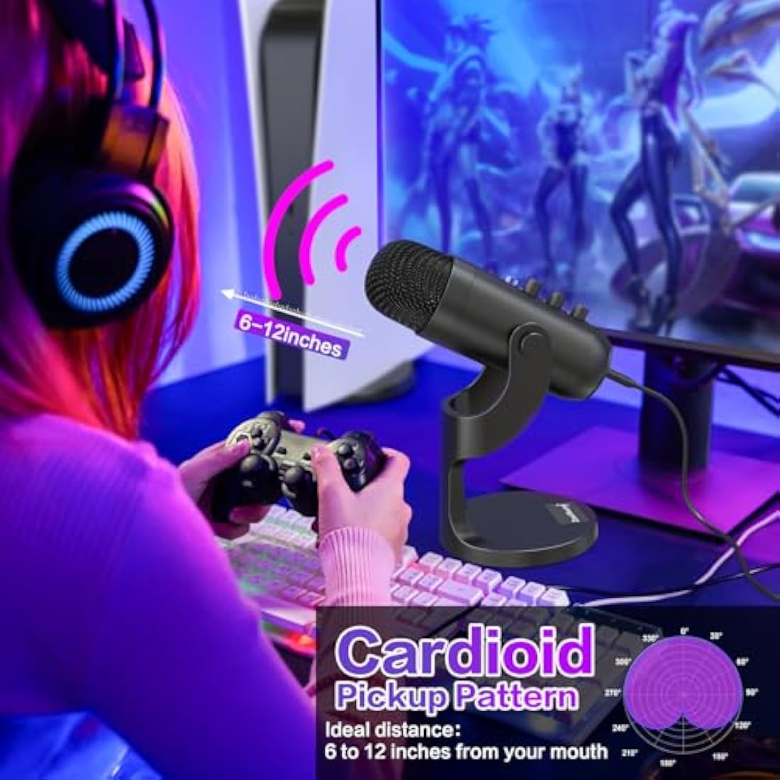 zealsound USB Microphone, PC Phone Podcast Mic, Condenser Gaming microphones for PS4&5, W/Quick Mute, Echo/Gain knob, Plug & Play for Streaming, Vocal Recording, ASMR, YouTube,Twitch on Mac Windows