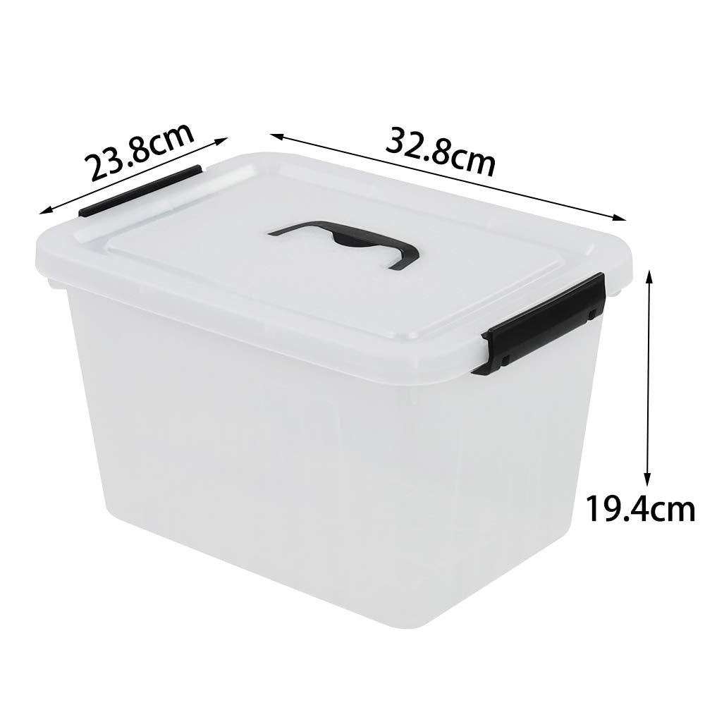 Asking 10 L Clear Plastic Storage Lidded Boxes with Black Handles/Latch, Pack of 6
