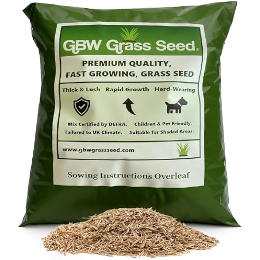 GBW Grass Seed 1kg - Covers up to 60 m2 (645 ft2) - Premium Quality Lawn Seed - Rapid Growth – Can Germinate as Quick as 10 days - Hard Wearing against Pet Urine - Tailored to UK Climate - 100% Refund
