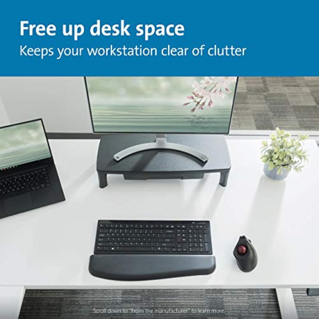 Kensington SmartFit Monitor Stand with Drawer for your Home Office - Monitor / PC riser with Desk Storage for Desk Accessories (K55725EU)