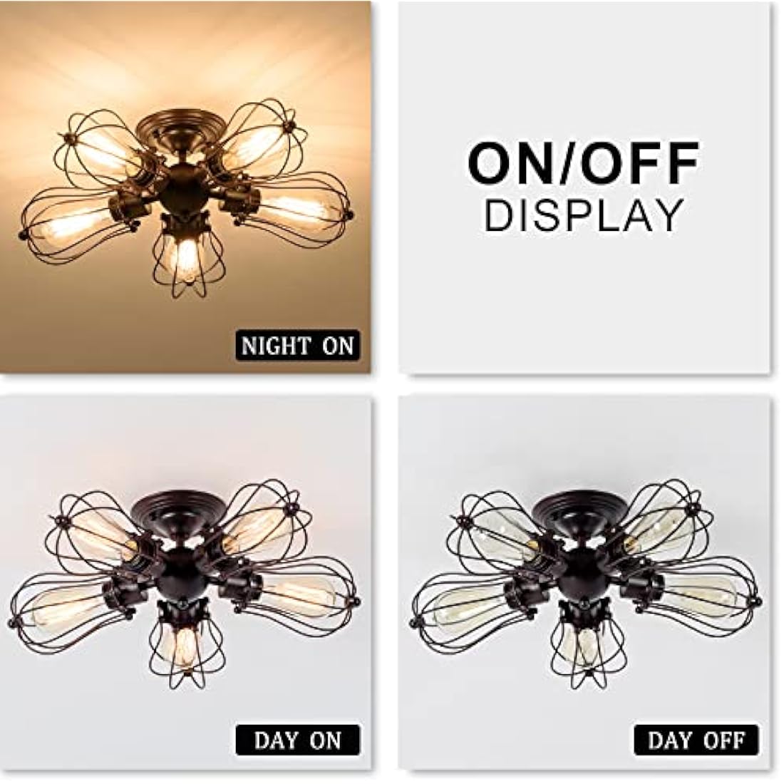 LULING Vintage Ceiling Light Industrial, Chandeliers E27 Socket Metal Wire Cage Lamp Semi-Flush Mount Rustic Ceiling Light Metal Lamp Fixtures (No Bulb) (with 5 Light) (Rust)