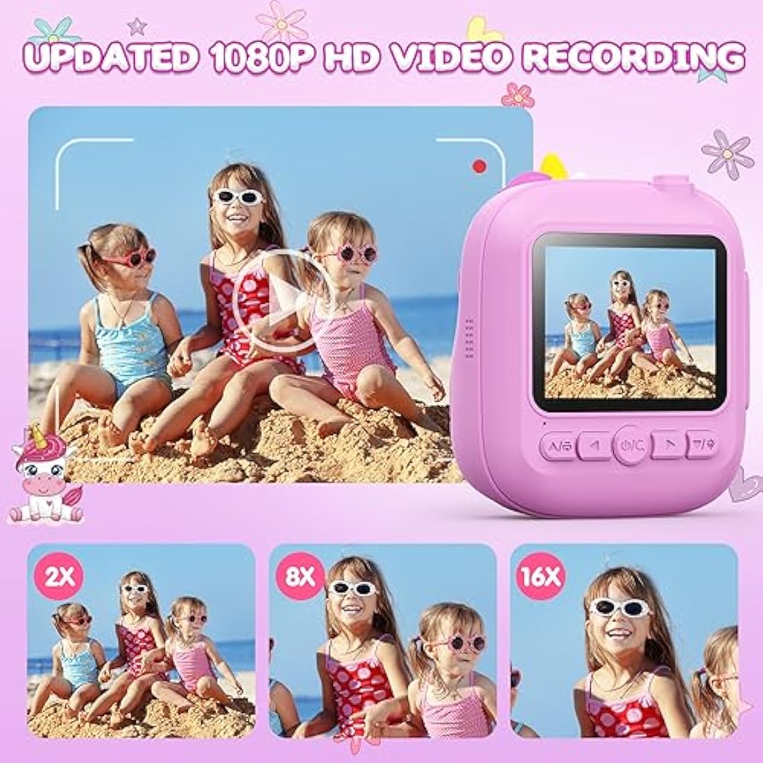 CAMCLID Kids Camera Instant Print, 2.4’‘ Instant Camera for Kids with 32G Card & Print Photo Paper, 1080P HD Video, Christmas Birthday Gifts for Boys Girls Age 3-12 (Purple)