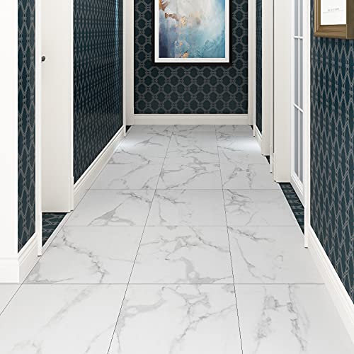 Livelynine Vinyl Flooring Adhesive Floor Tiles Grey White Marble Self Adhesive Floor Tiles Peel and Stick Floor Tiles 30x30cm Vinyl Floor Tiles for Bathroom Kitchen Hallway Bedroom Living Room, 4pcs
