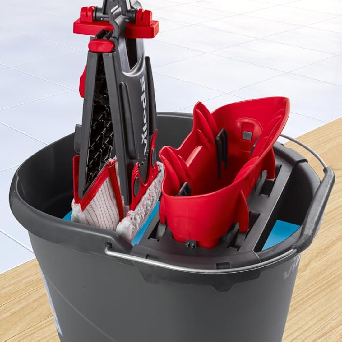 Vileda UltraMax Flat Mop and Bucket Set, Red, 2 Count (Pack of 1)