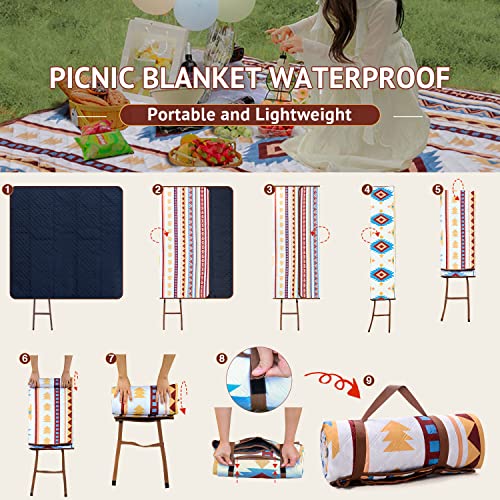 LARUTAN Extra Large Waterproof Picnic blanket 200x300cm, Foldable Beach blanket with Carry Handle, Beach Mat Cosy and Washable, for Family Holiday,