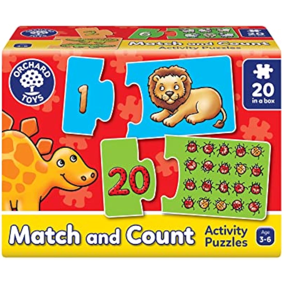 Orchard Toys Match and Count Jigsaws, Learn to Count from 1-20, Match Number and Picture, 20 in a Box, Educational, Number Skills for Kids Age 3+