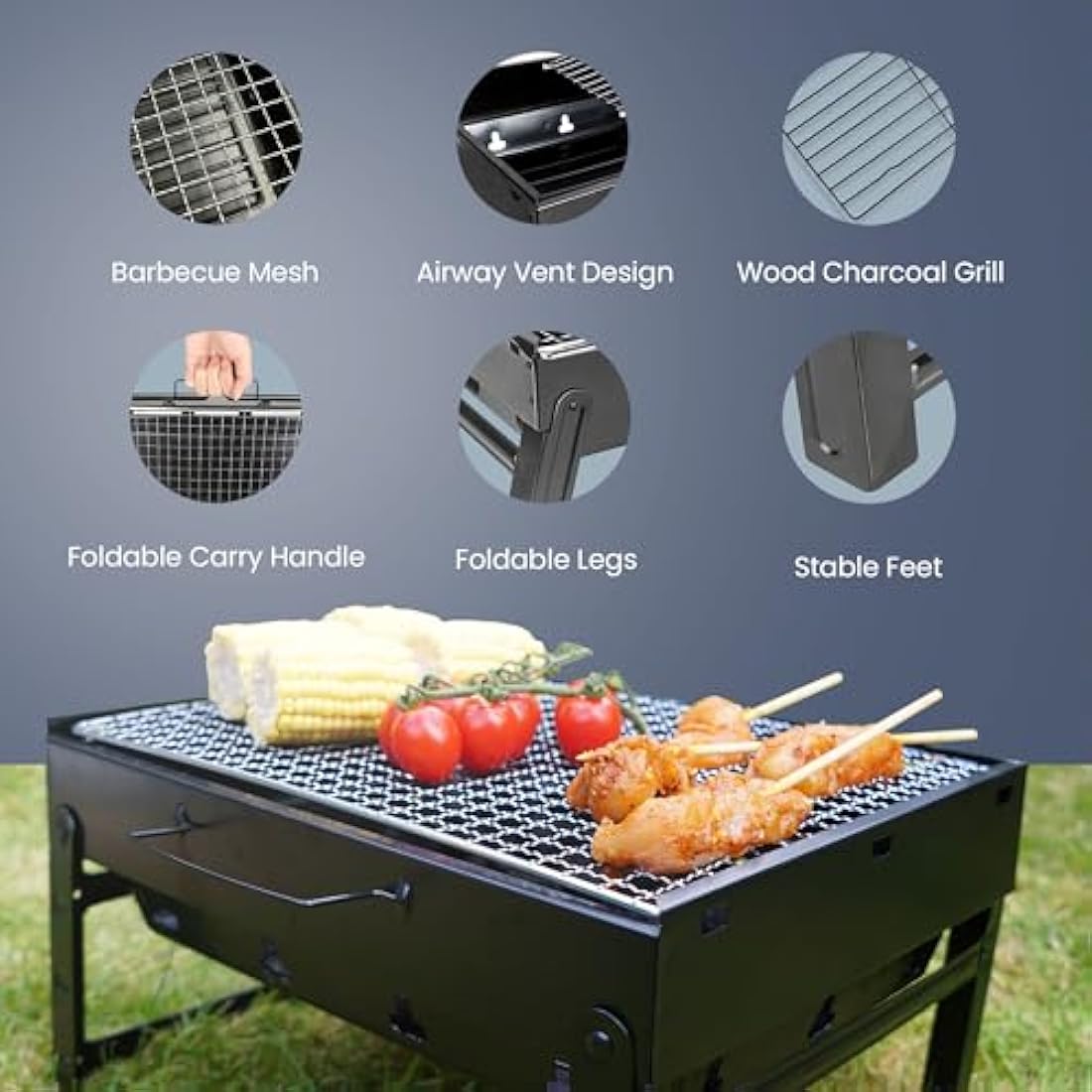 CUQOO Easy-to-use Portable BBQ Grill – Foldable Barbeque Outdoor Travel | Charcoal Barbecue Perfect for Camping, Garden, Picnic Folding Camping Stainless Steel Smoker