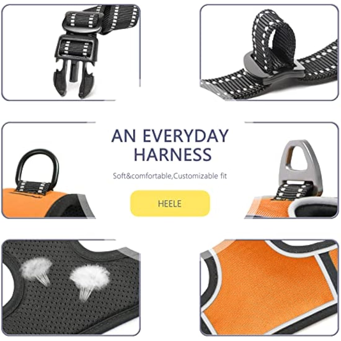 HEELE Dog Harness, No Pull Dog Harness Large, Release on Neck, Reflective Adjustable Dog Harness with Front Back 2 Leash Attachments and Soft Padded Control Handle for Dogs Walking Training, Orange, L