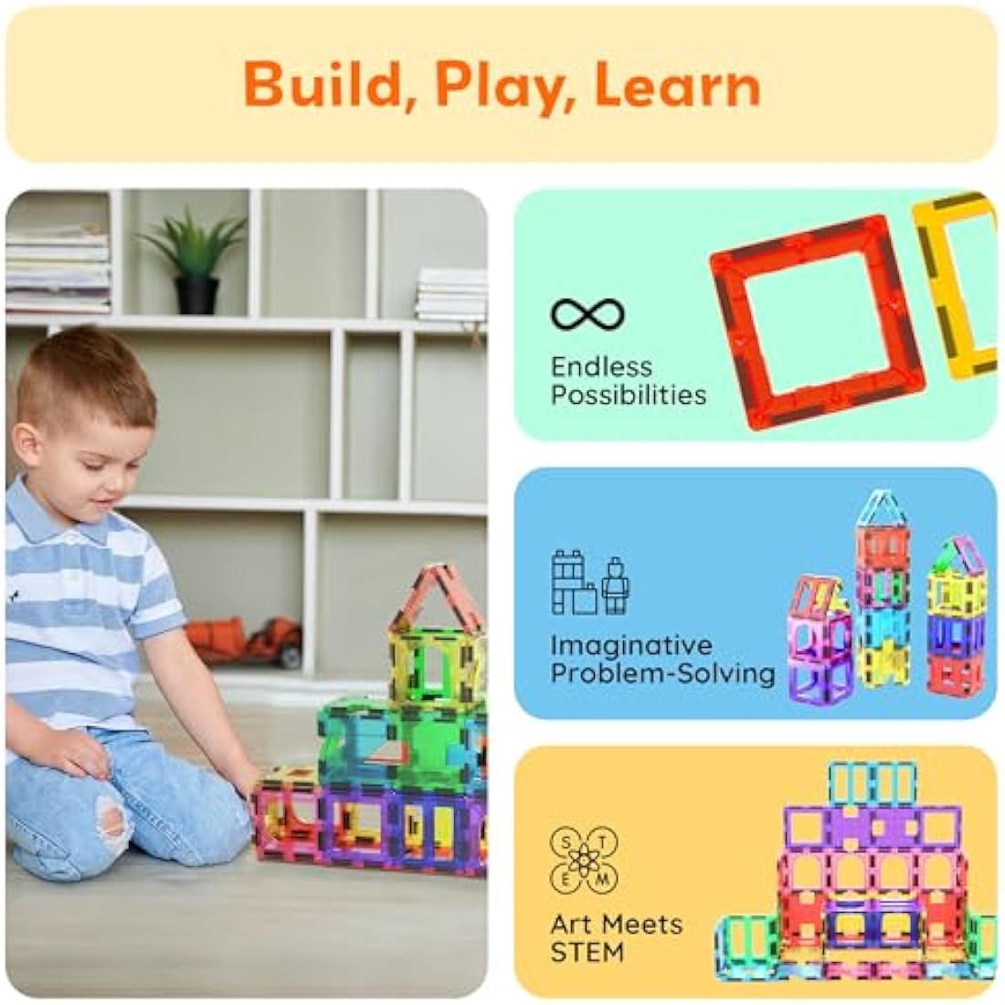 PicassoTiles PT42 Designer Artistry Kit 42pcs Set Magnet Building Tiles Clear Colour Magnetic 3D Building Block - Creativity Beyond Imagination! Educational, Inspirational, Conventional, Recreational