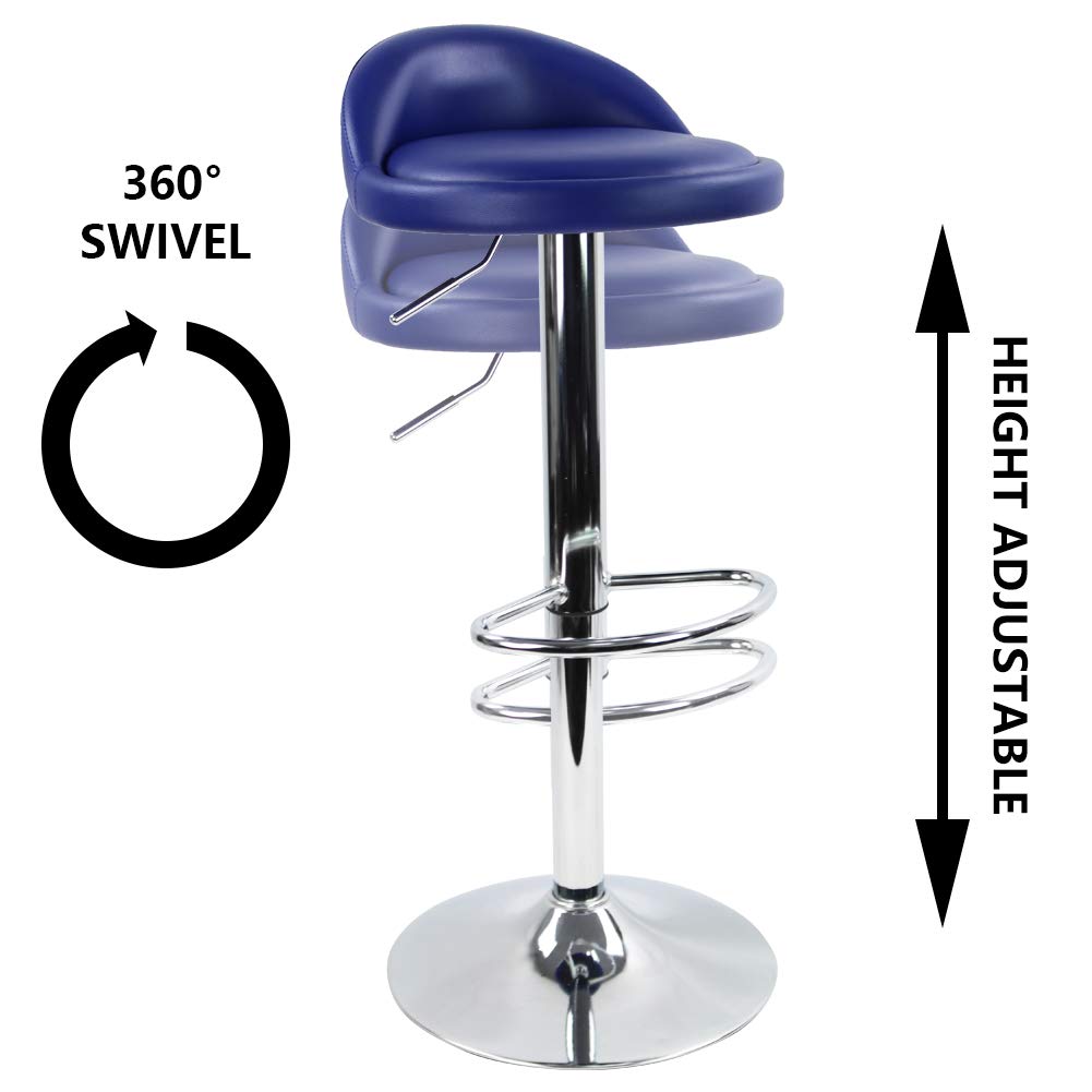 KKTONER PU Leather Round Bar Stool with Back Rest Height Adjustable Swivel Pub Chair Home Kitchen Bar stools Backless Stool with Footrest (Blue)