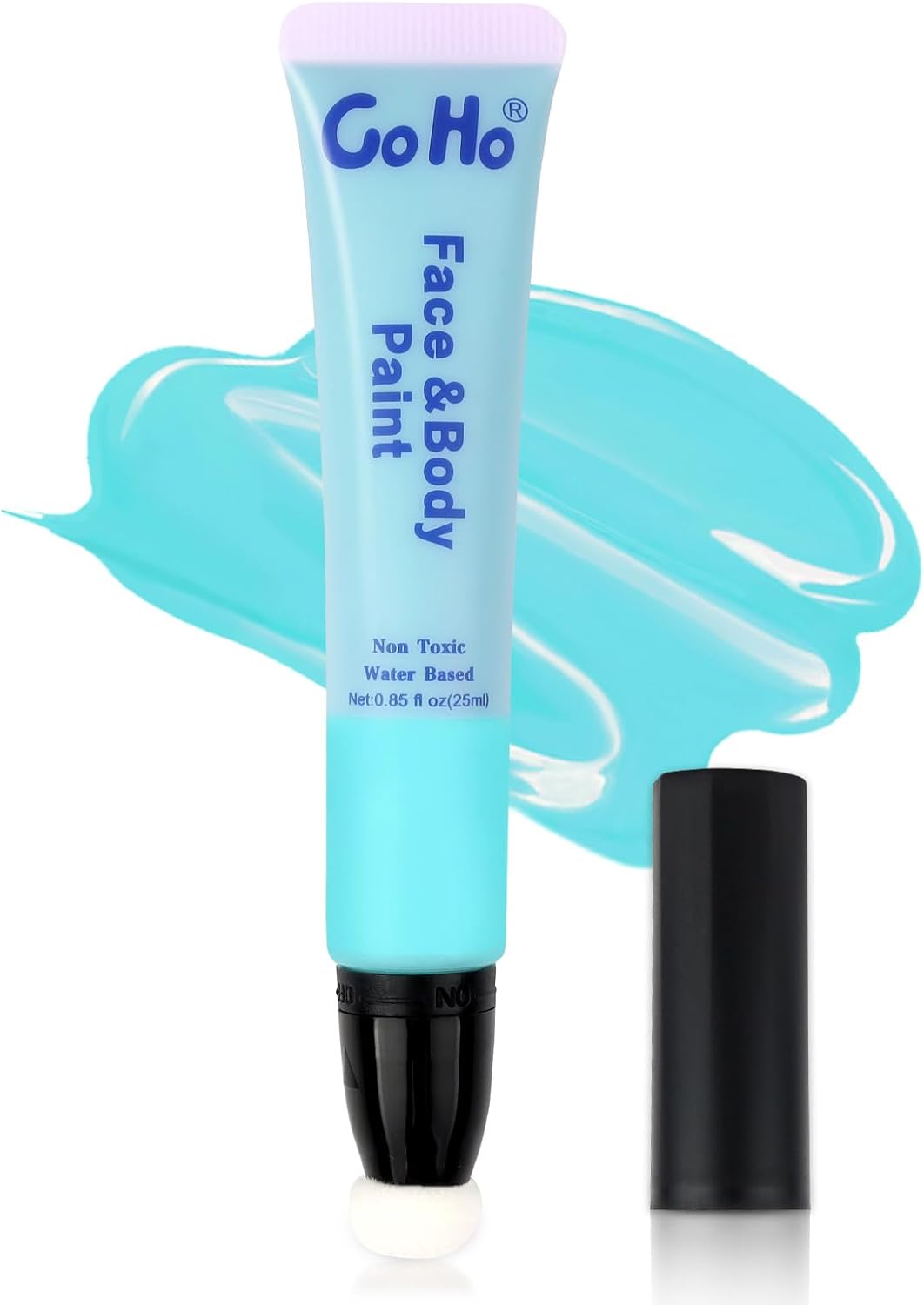 Go Ho Teal Face Paint Cream Water Based Washable Foundation(0.85oz),Teal Body Paint Wand with Cushion Applicator-expiry date 14/08/26- scruffy box