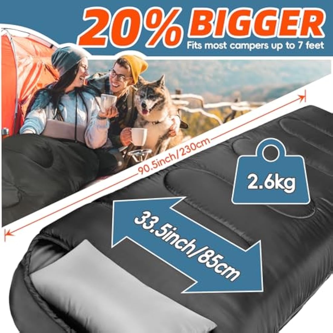 MEREZA Sleeping Bags XL for Mens Large Wide Sleeping Bag for Camping Big and Tall Sleeping Bags for Women Adults Warm with Compression Sack Cold Weather & Warm