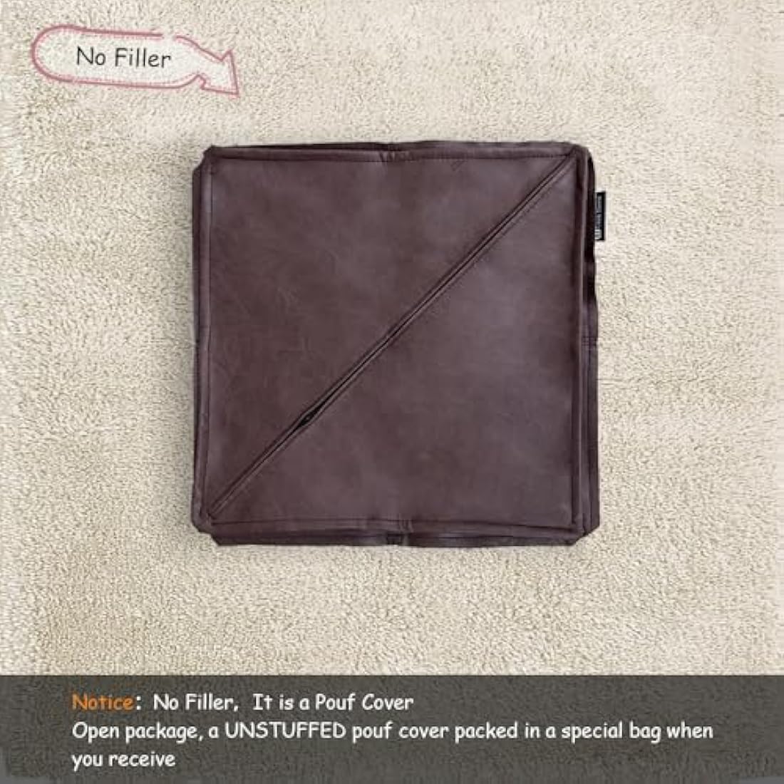 Louis Donne Unstuffed Square Faux Leather PU Pouf, Supersoft Handmade Ottoman Faux Moroccan Decor, Storage Solution, Foot Rest, Footstool, Pouffe Seat for Balcony Office Indoor, Brown-45"x45"x45"…