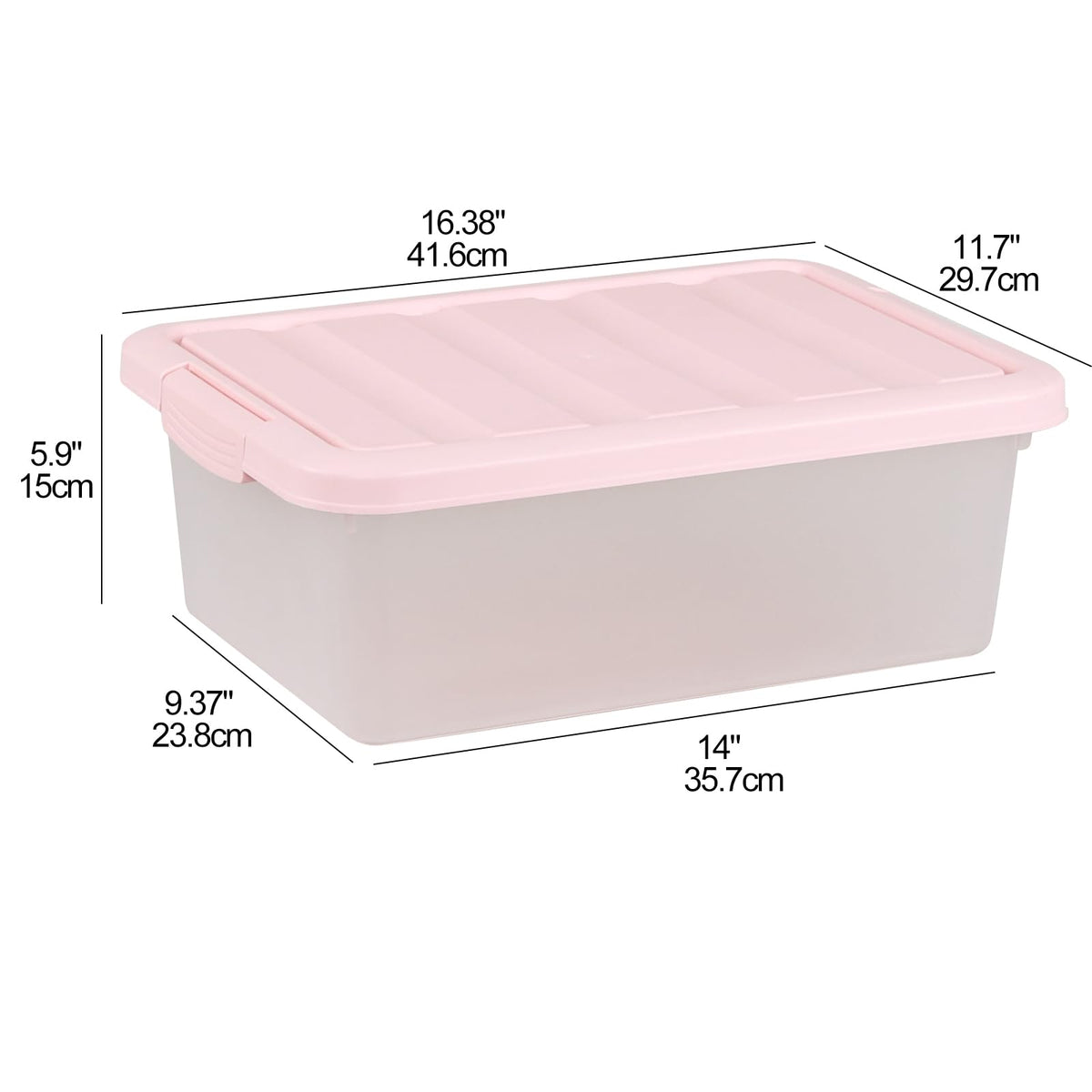 Kiddream 2 Packs 14 Liters Clear Plastic Storage Containers, Flat Shallow Storage Boxes with Lids
