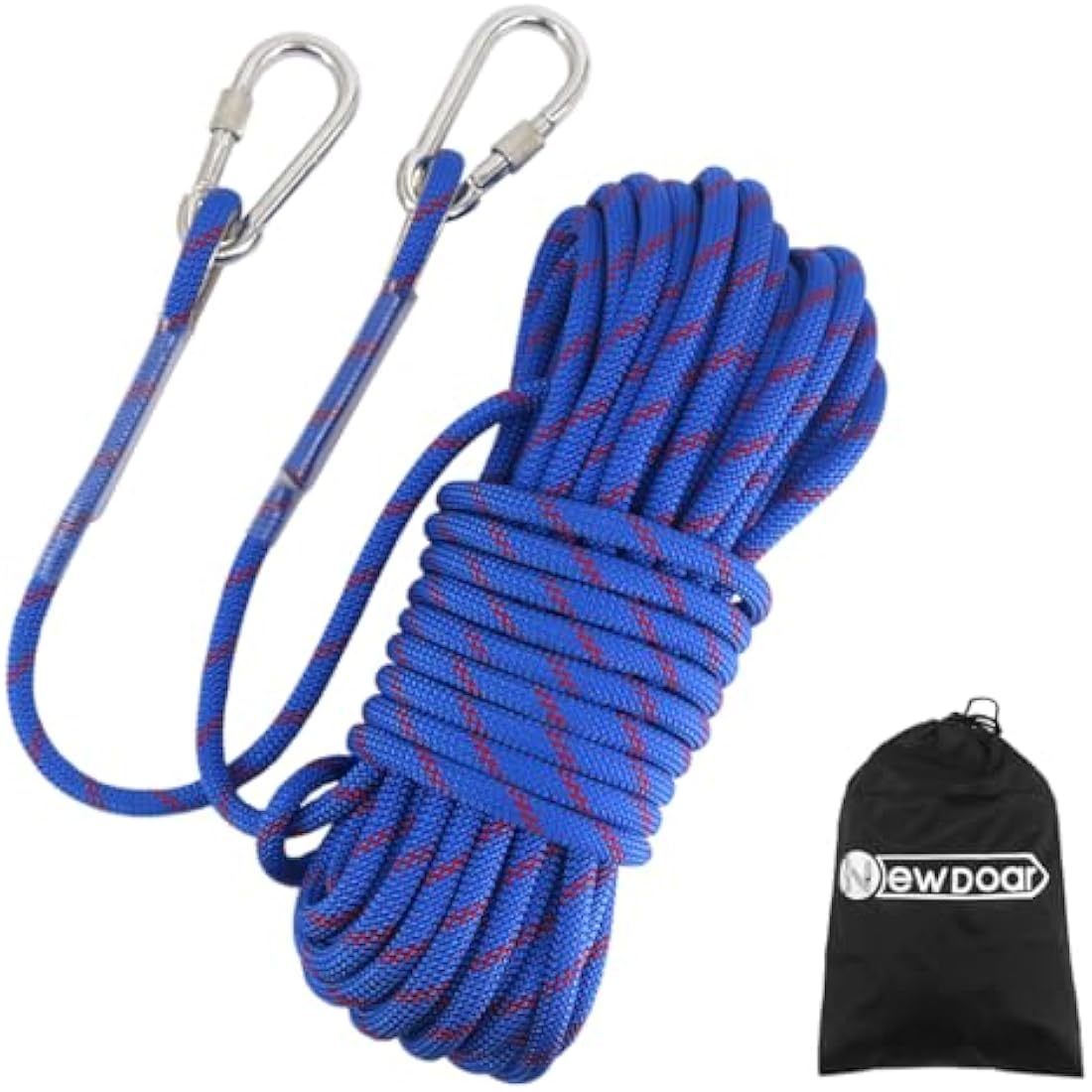 NewDoar 18KN Static Climbing Rope 10mm Accessory Cord Equipment 33FT(10M) 66FT(20M) 98FT(30M) 165FT(50M) Escape Rope with 2 Carabiners for Ice Climbing Fire Rescue Rope Safety Rope