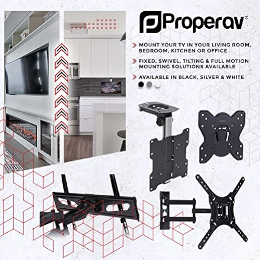 ProperAV White TV Wall Bracket for 23'' 24'' 28'' 32'' 37'' 40'' 42'' 43'' Tilt 20° VESA Max 200x200