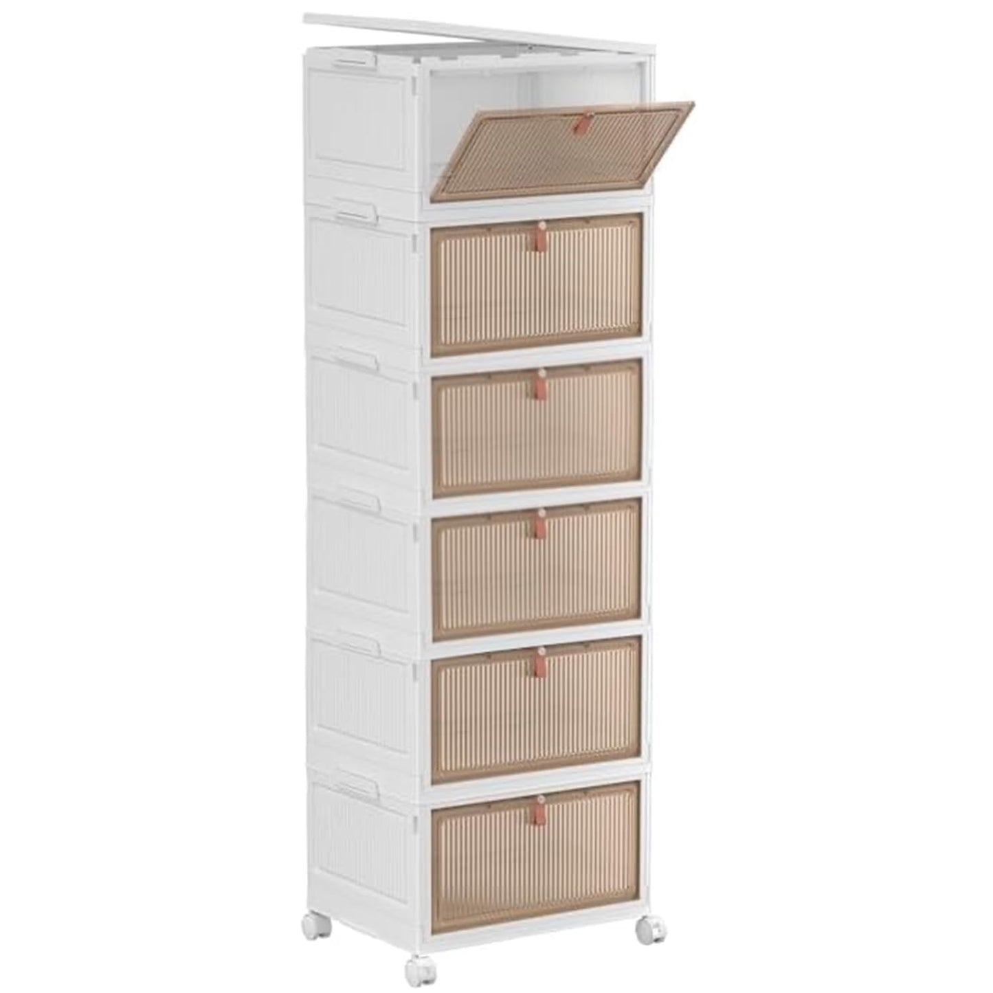 KOLENSA Foldable Storage Bins with Lid, Wheels and Magnetic Door, Collapsible Stackable ABS Organizer for Kitchen, Wardrobe, Closet