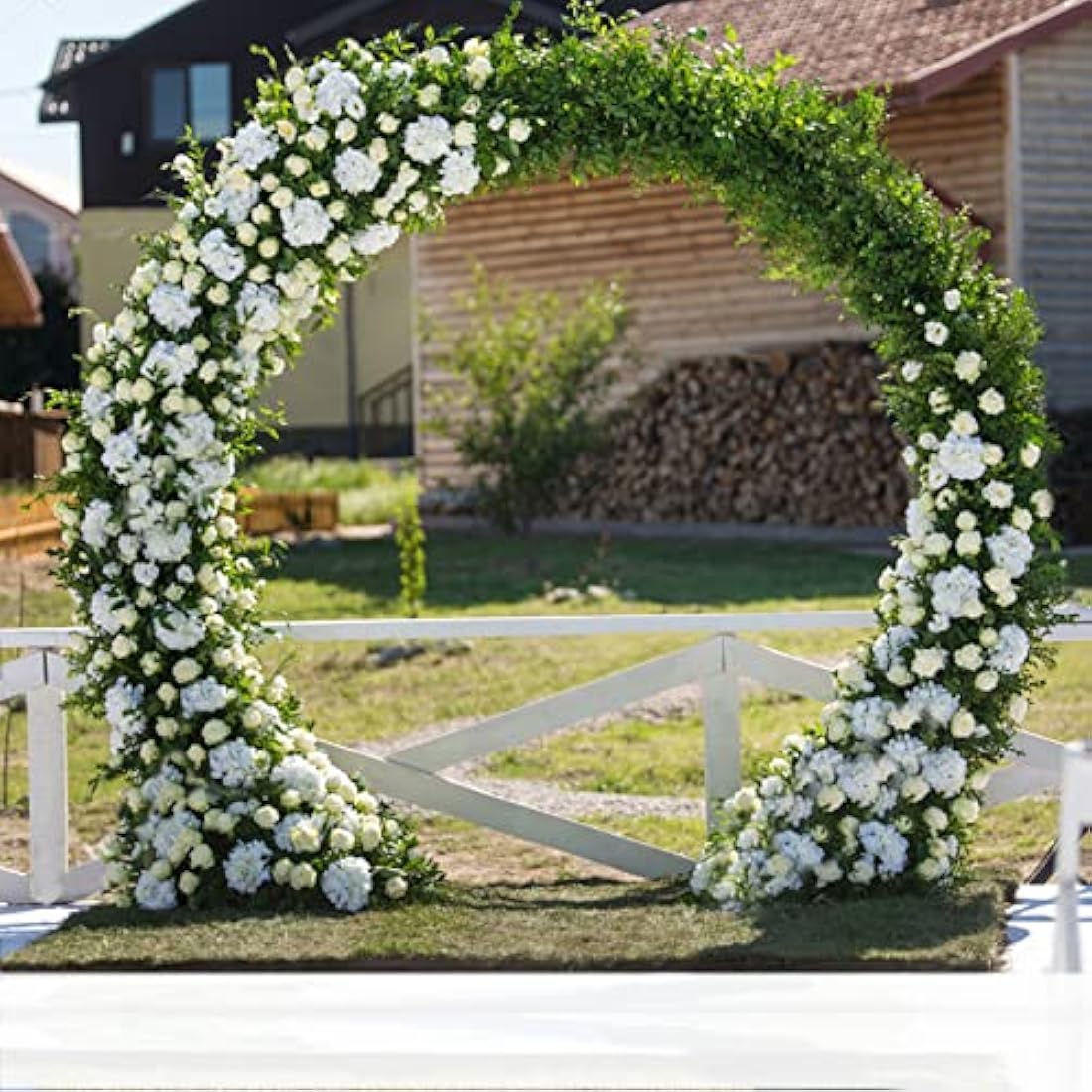 Large Garden Wedding Arch Round: 220x200cm Heavy Duty White Metal Circle Balloon Flower Stand Wedding Archway Arbors Photo Background Decoration for Birthday Party Christmas Events