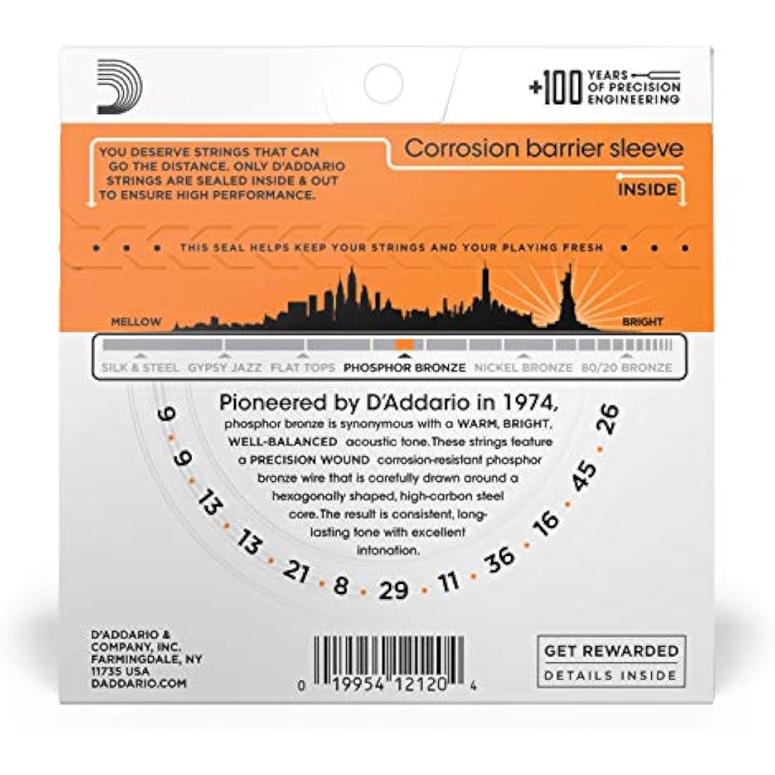 D'Addario Guitar Strings - Phosphor Bronze Acoustic Guitar Strings - EJ41 - Rich, Full Tonal Spectrum - For 12 String Guitars - 09-45 Extra Light 12-String