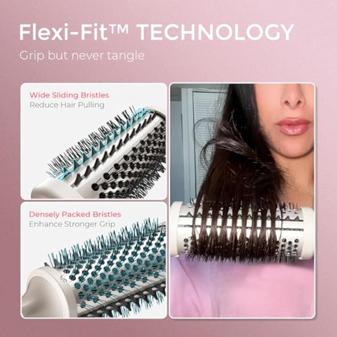 TYMO Thermal Brush - Curling Brush Hair Styler, Heated Round Curling Iron, Blowout Styler with Flexi-Fit Tech for Hair Straightening and Curling 2 in 1, Dual Voltage, 3 Temps, Quick & Easy, 43mm Gold