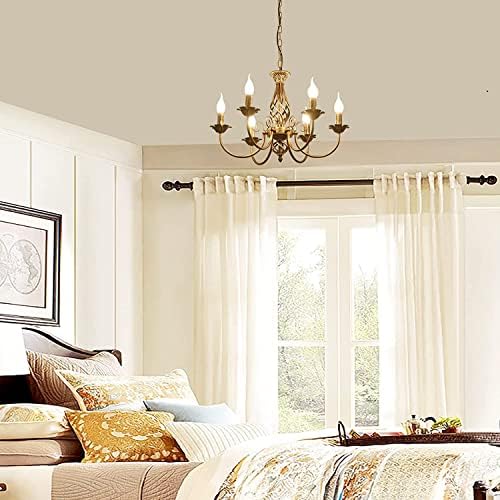 JIINOO Traditional Country Style Chandelier, Bronze Vintage Height Adjustable Wrought Iron Candlestick, 6 Lights Ceiling Lamp Farmhouse Pendant Lamp for Living Room Kitchen Dining Room