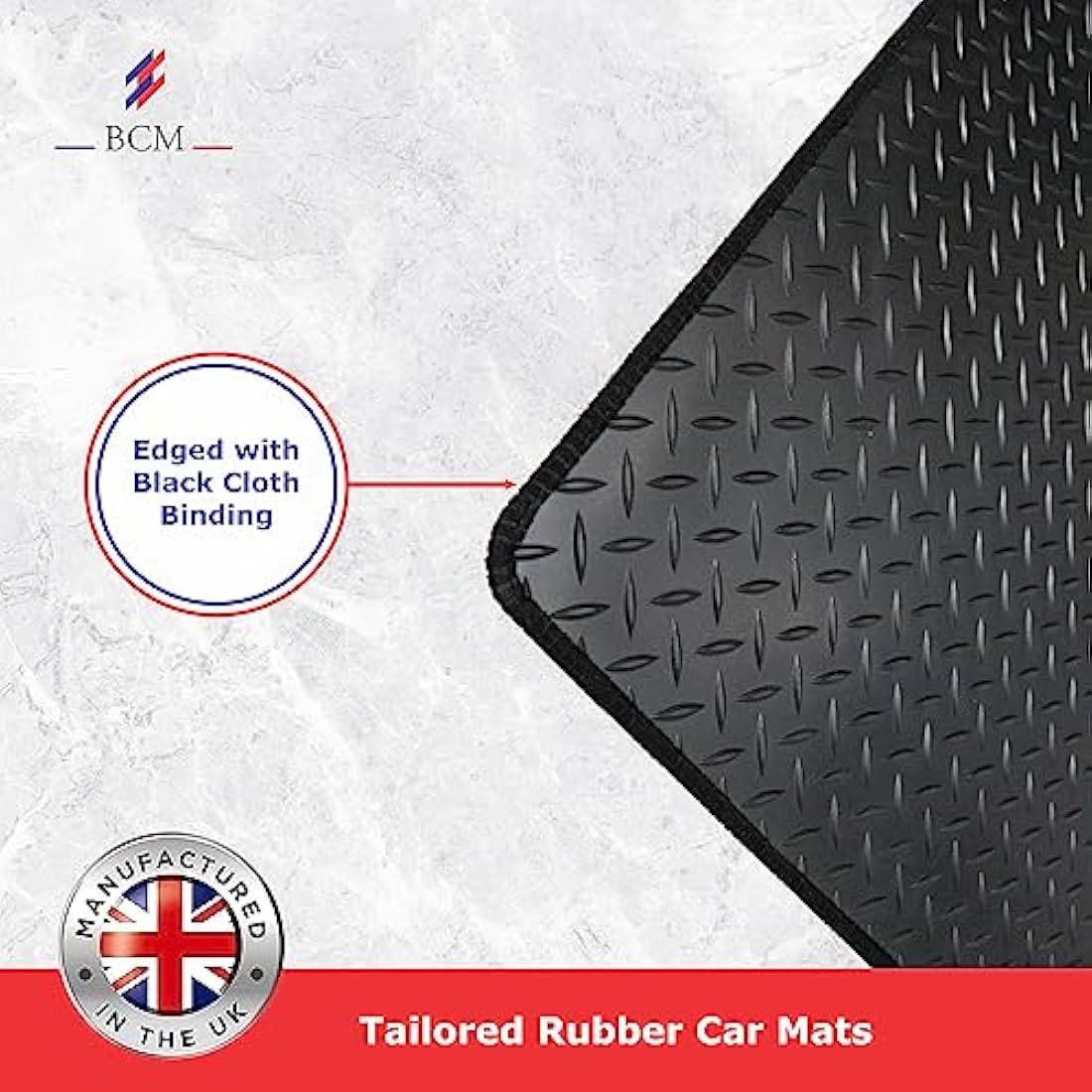 BCM Car Mats - Compatible with Hyundai Kona 2017-Onward - Car Floor Mat - 3MM Rubber - Fully Tailored - Anti-Slip Backing - Black Trimming - 4 Piece Non-Slip Mat