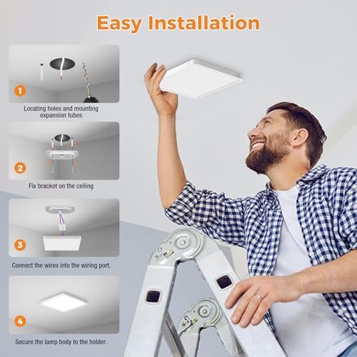 slochi 4Pack LED Ceiling Light, 3000K/4000K/6500K 3 Color Temperature, IP54 Waterproof Bathroom Light, Modern Square LED Ceiling Lamp for Bedroom, Kitchen, Hallway, Outside Porch and More