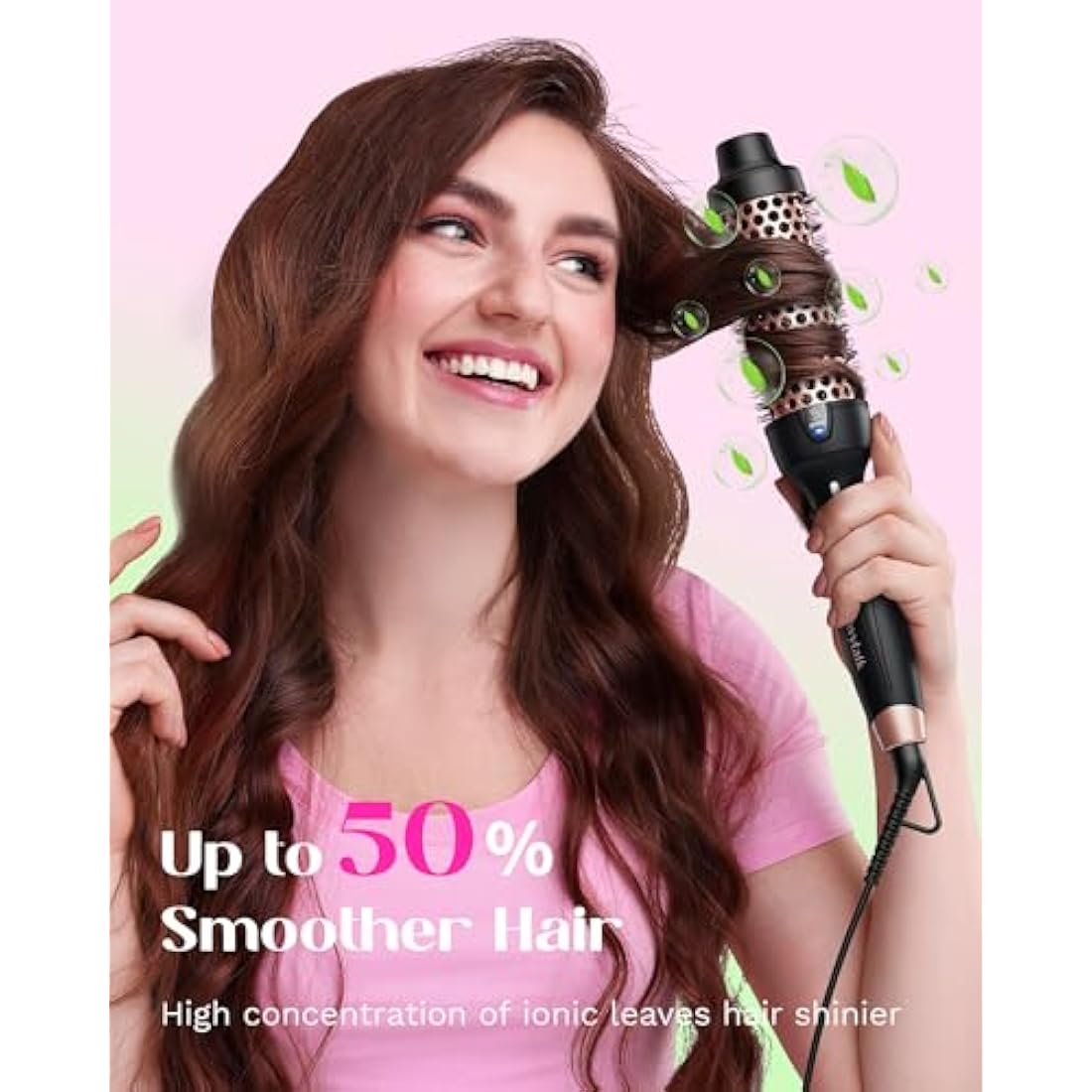 Wavytalk Thermal Brush, Heated Hot Brush for Hair Styling, 38mm IonicThermal Round Iron for Blowout Express, Heated Curling Iron Create Natural Curls, Dual Voltage and UK Plug, Rose Gold