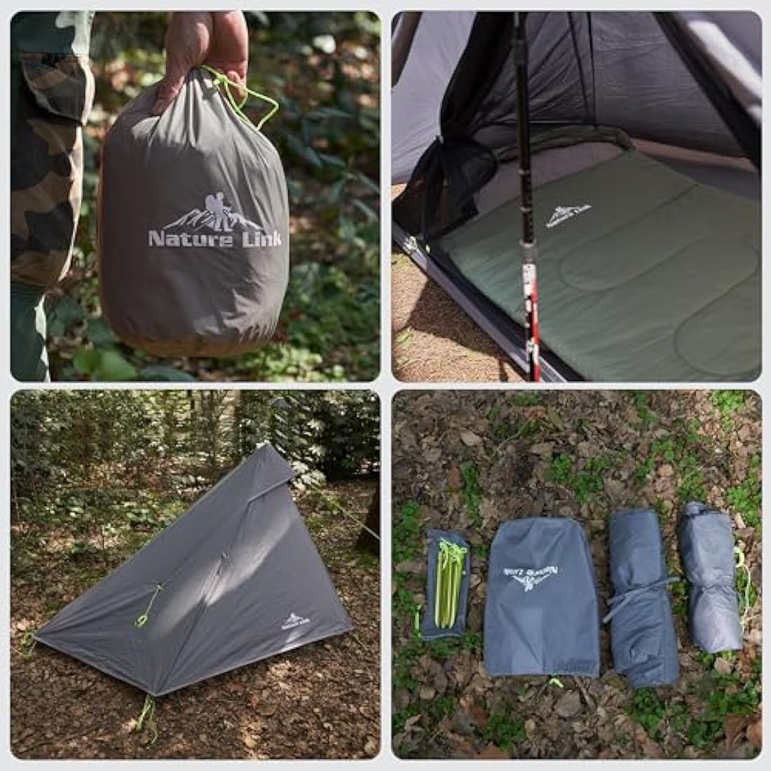 Nature Link Altair One Ultralight Trekking Pole Backpacking Tent, Waterproof SIL Nylon, Double Wall, 3 Season, 1 Person Shelter for Backpacking, Hiking, Camping, Trekking, Bushcraft