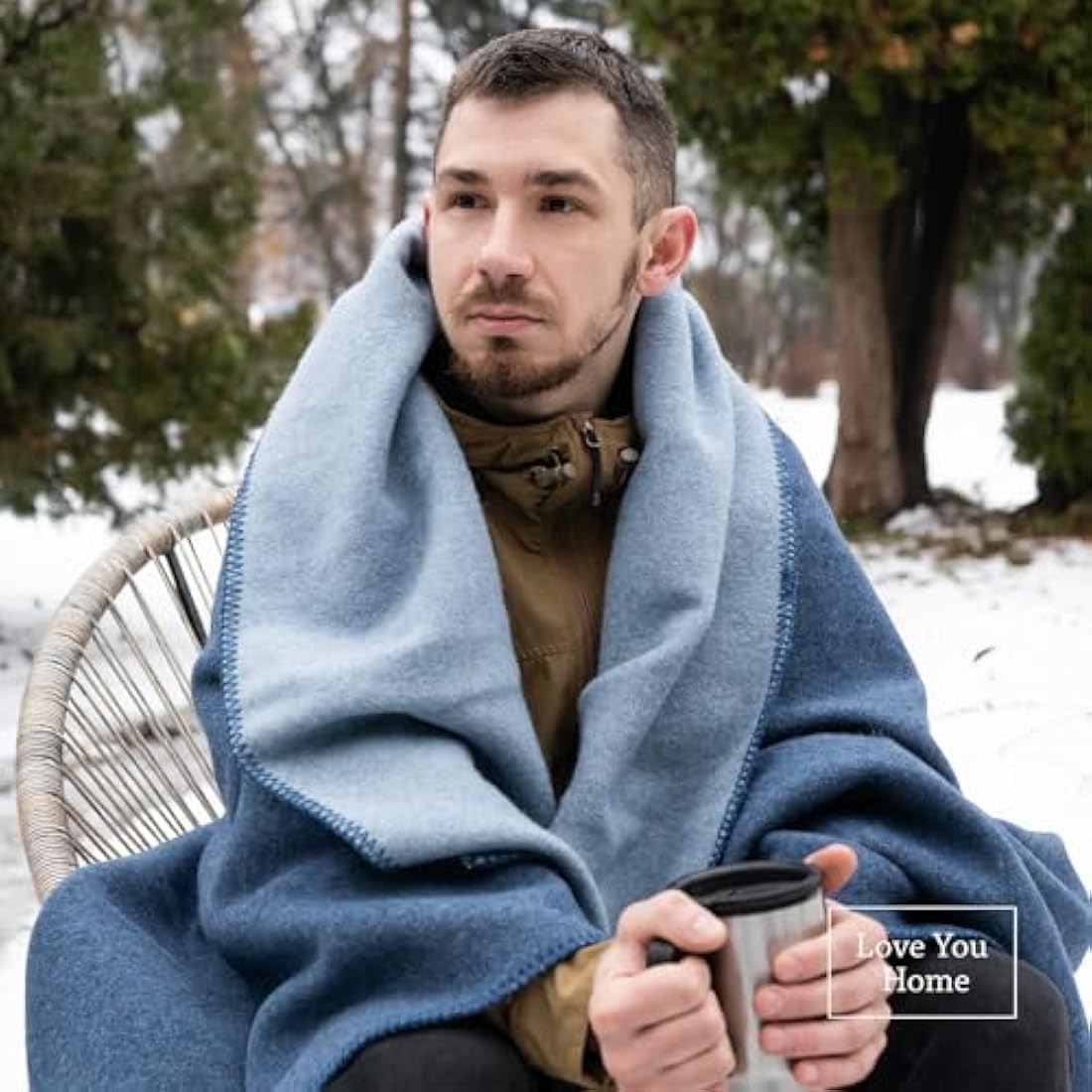 LYHome Travel Blanket - Extra Warm Picnic Throw, Bed Camping Outdoor Wool Blankets, Cozy Soft Throws, Military Army and Garden Outside Use (59x84 in | 150x215 cm | Light Blue - Blue Double-sided)