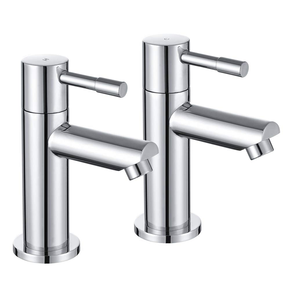 Wasserrhythm Bath Pillar Taps Pair Twin Tub Tap Traditional Two Holes Lead-Free Stainless Steel Chrome Hot and Cold Water Bathroom Tap 2 Bathtub Taps