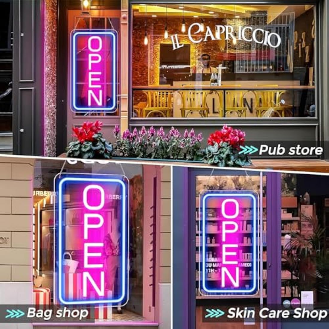 LightingWill LED Neon Open Sign, 23"x 12" Ultra Bright Open Signs for Business, Light Up Signs for Business Window, Coffee Shops, Stores, Restaurants Bars Hotel, Blue/Pink, Vertical