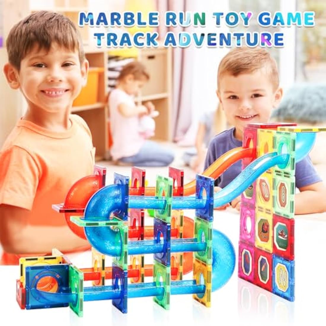 Magblock 122 PCS Magnetic Building Blocks Marble Run Toy for Kid, Magnetic Tiles STEM Construction Gift Toys for Boys Girls Age 3 4 5 6 7 Years Old