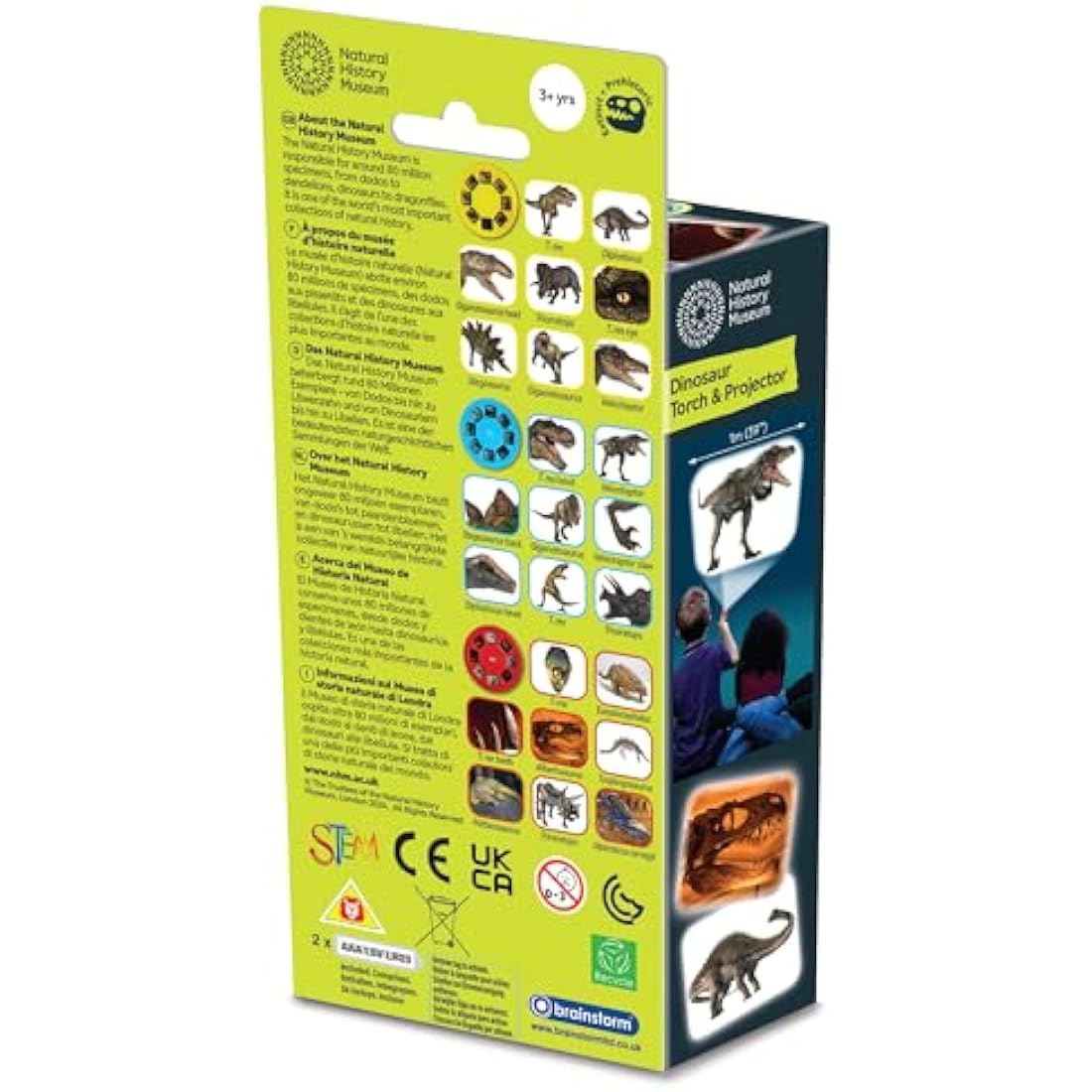 Natural History Museum Dinosaur Torch & Projector – 24 Dinosaur Image Slides, Precise Projections Up to One Metre Wide, Interactive Kids Dinosaur Flashlight Toy