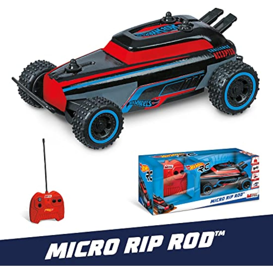 Mondo 63702 Motors-Hot Wheels Micro Rip Rod-RC car for Children-2 Assorted Scale 1:28-63702, Multi-Coloured