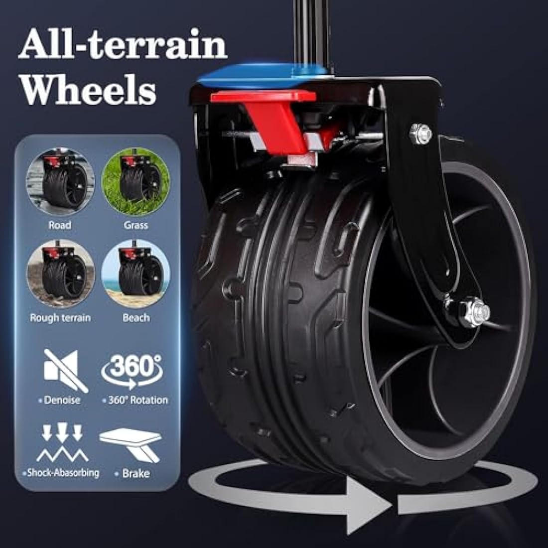 Sekey 200L Folding Festival Trolley with All-Terrain Extra Wide Wheels and Brake, Heavy-Duty Cart Loadable up to 150KG, Patented Four-Directional Foldable Design, Wagon for Beach Camping Garden, Black