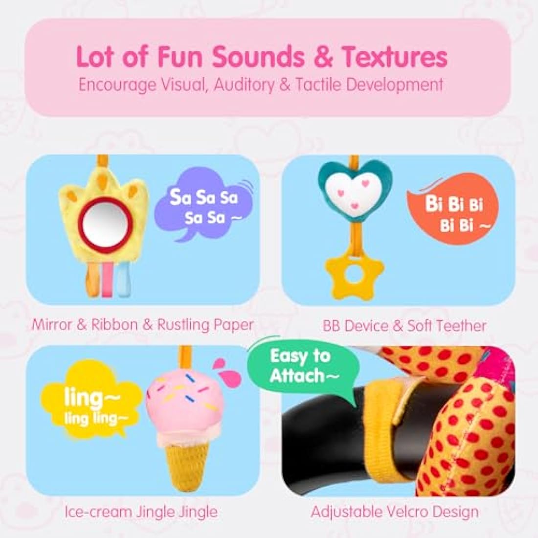 hahaland Spiral Pram Toys baby toys 0-6 months newborn Sensory Toys for Babies Pushchair Stroller/Car Seat Activity Baby Toy for 0 3 6 9 12 Months Hanging Toys for Babies pram toy Infant Girls