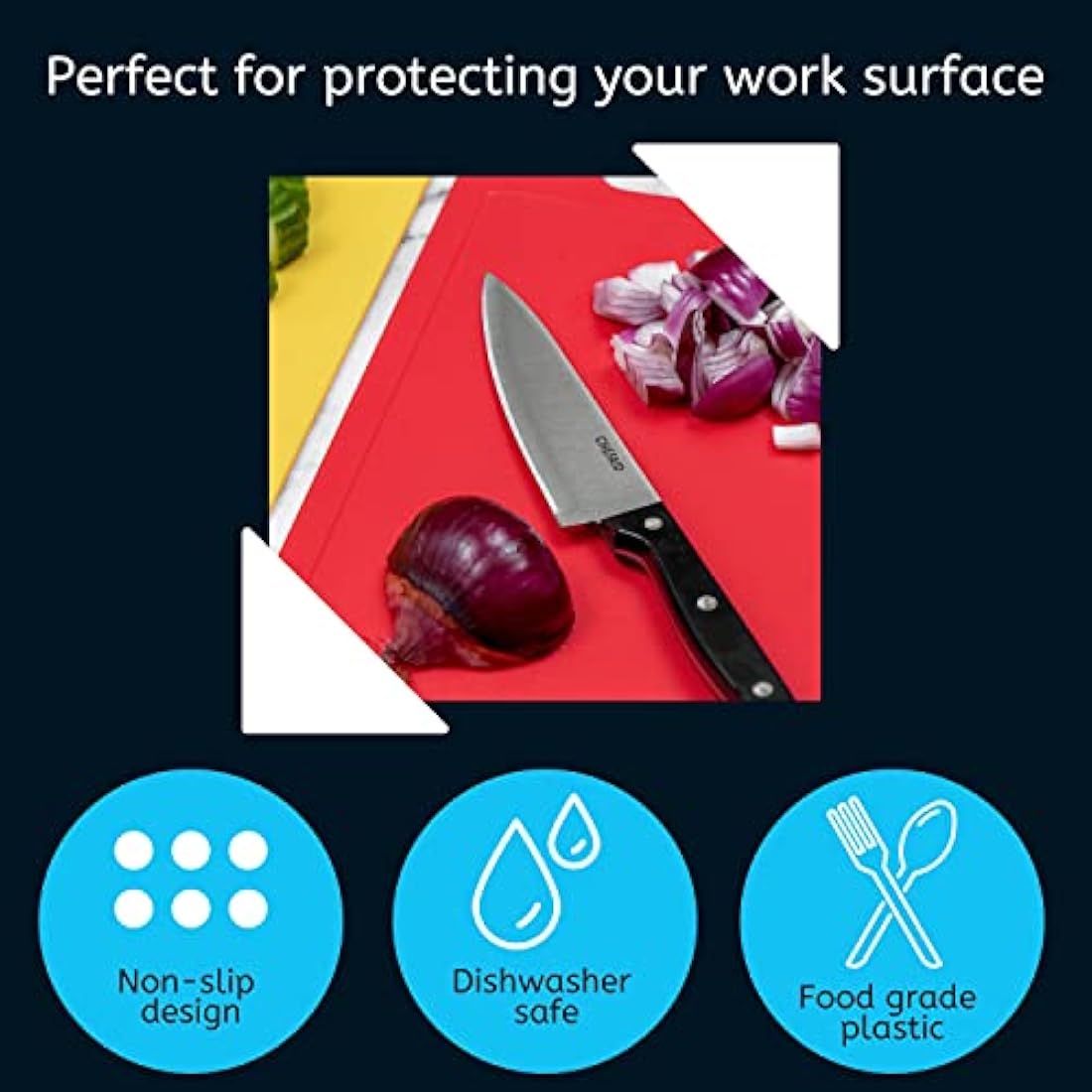 Chef Aid White Chopping Board Twin Pack, Multipurpose Cutting Board with Anti-Slip Surface, Dishwasher Safe with Handles, Large Board Measures 40cm x 30cm, Regular Board 35cm x 25cm