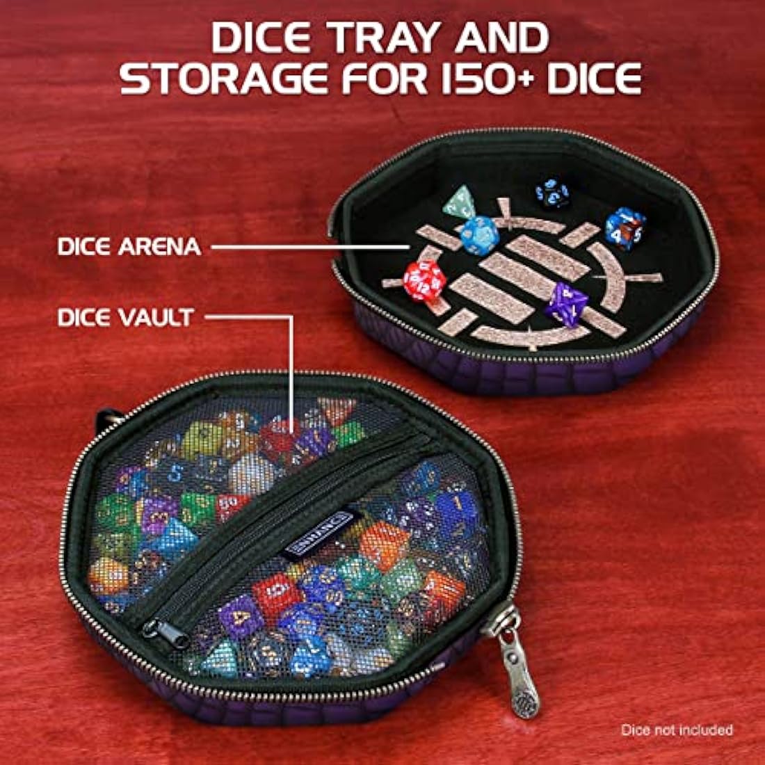 ENHANCE DND Dice Tray and Case - Collector's Edition DND Dice Holder up to 150 D&D Shakers with Hard Shell Exterior and Protective Soft Interior - Rolling Tray Perfect for Game Night (Dragon Purple)