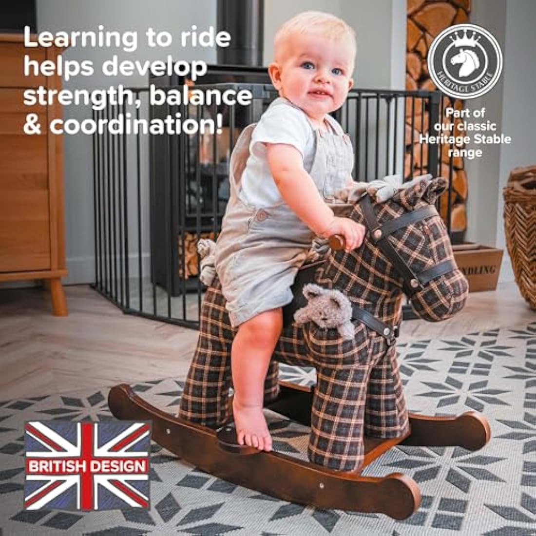 Little Bird Told Me - Rufus & Ted Rocking Horse for Baby/Toddler 9+ Months Unisex - Leatherette Saddle & Bridle, Solid Wooden Frame & Rockers, Removable Plush Toy - British Brand Since 2007